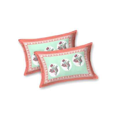 Mint Coral Winter Wonderland King Size Pure Cotton Bedsheet