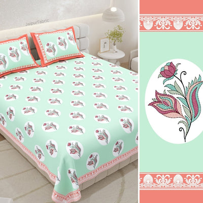 Mint Coral Winter Wonderland King Size Pure Cotton Bedsheet
