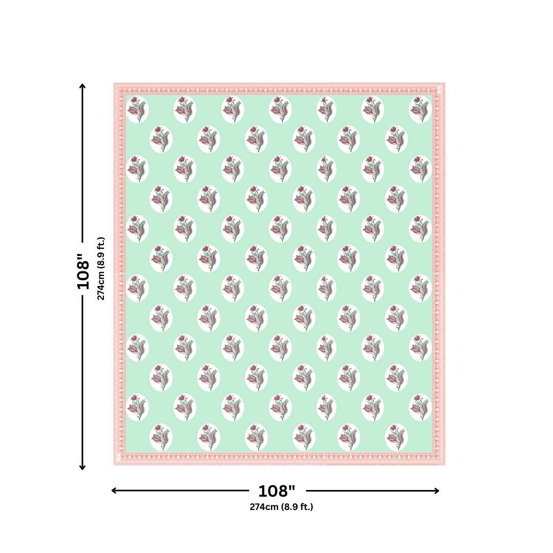 Mint Coral Winter Wonderland King Size Pure Cotton Bedsheet