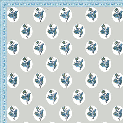 Dove Grey Garden Oval King Size Pure Cotton Bedsheet