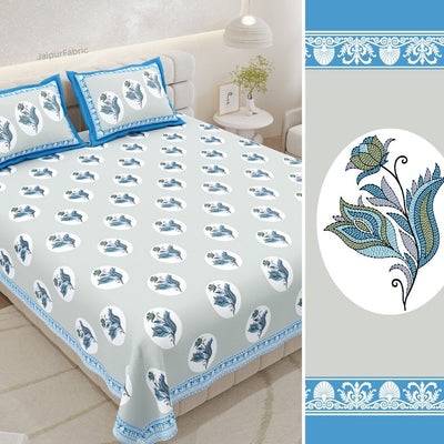 Dove Grey Garden Oval King Size Pure Cotton Bedsheet