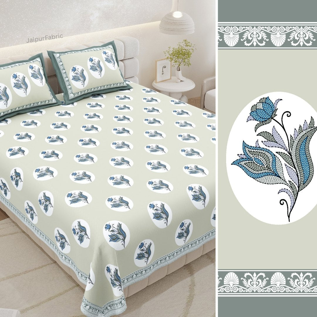 Sage Green Winter Wonderland King Size Pure Cotton Bedsheet