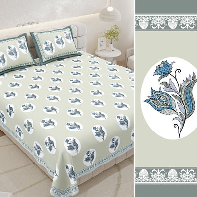 Sage Green Winter Wonderland King Size Pure Cotton Bedsheet