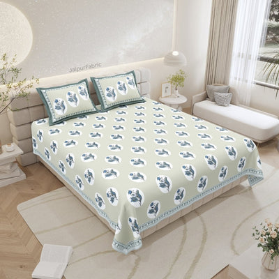 Sage Green Winter Wonderland King Size Pure Cotton Bedsheet