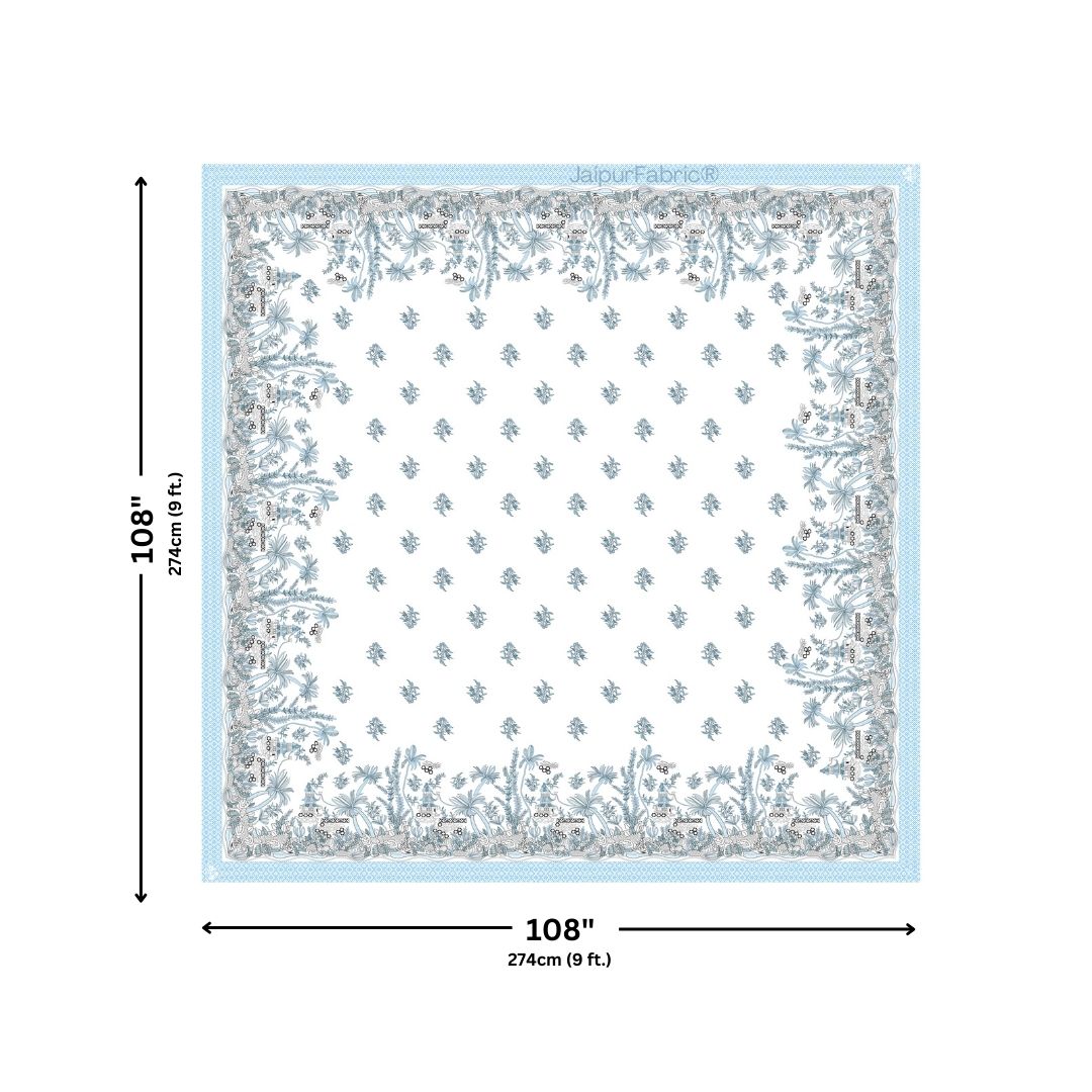Sky Blue Botanical Paradise Bedsheet | Set of 1 Bedsheet and 2 Pillow Covers (108" X 108")