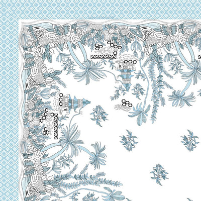 Sky Blue Botanical Paradise Bedsheet | Set of 1 Bedsheet and 2 Pillow Covers (108" X 108")