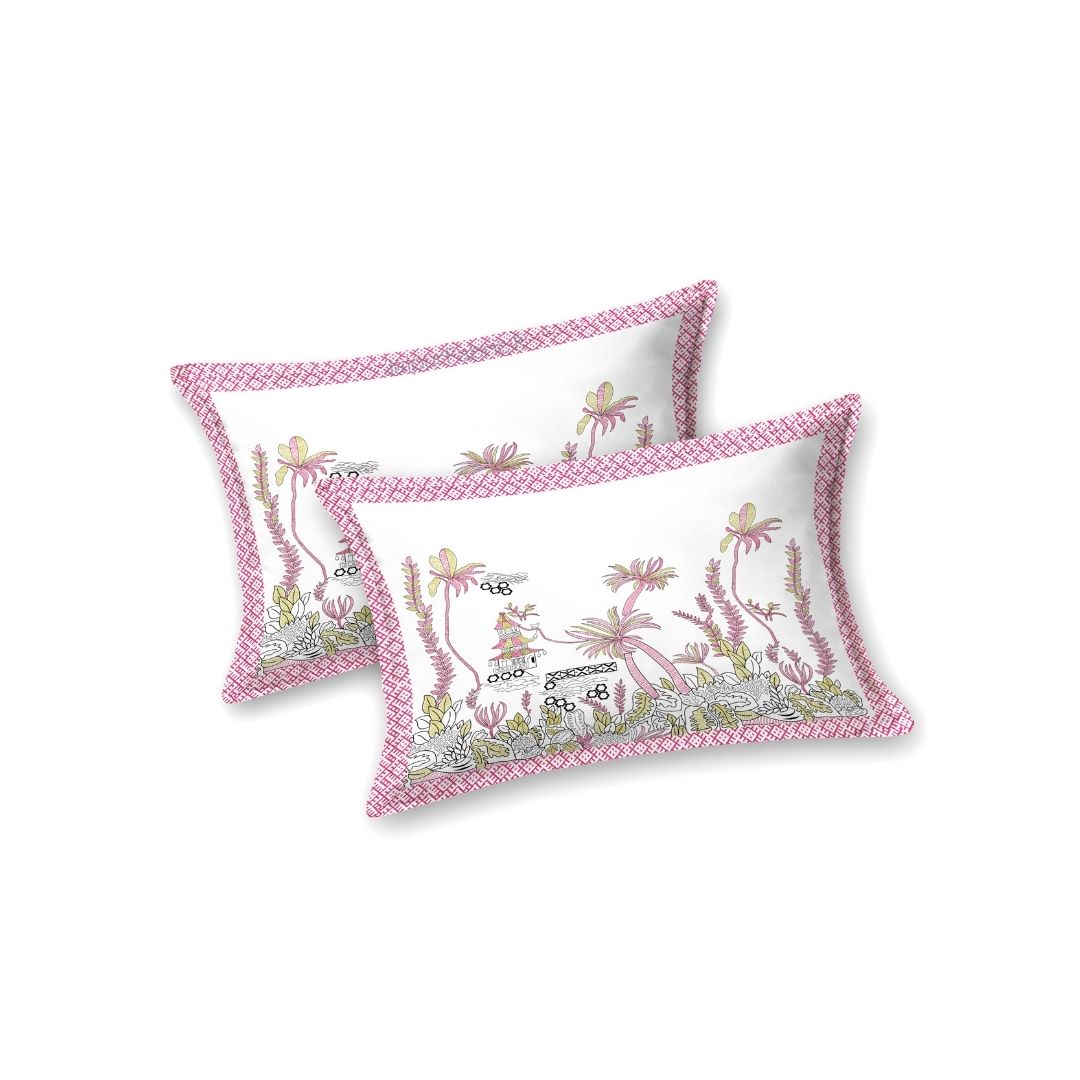 Soft Pink Floral Meadow Bedsheet | Set of 1 Bedsheet and 2 Pillow Covers (108" X 108")
