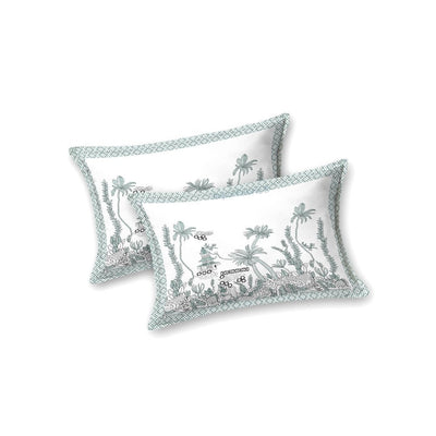 Teal Green Nature Harmony Bedsheet | Set of 1 Bedsheet and 2 Pillow Covers (108" X 108")