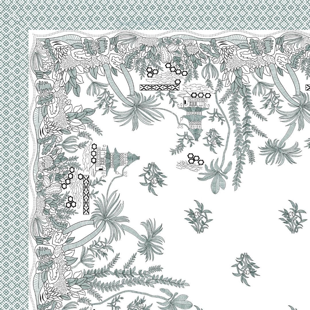 Teal Green Nature Harmony Bedsheet | Set of 1 Bedsheet and 2 Pillow Covers (108" X 108")