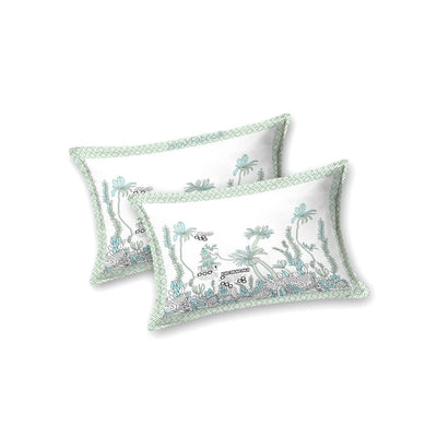 Mint Green Tropical Bliss Bedsheet | Set of 1 Bedsheet and 2 Pillow Covers (108" X 108")