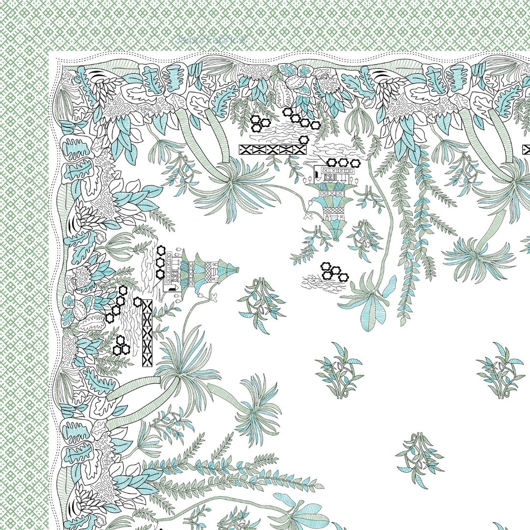 Mint Green Tropical Bliss Bedsheet | Set of 1 Bedsheet and 2 Pillow Covers (108" X 108")