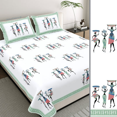 Tribal Folk Art Design Green Essence Pure Cotton Bedsheet