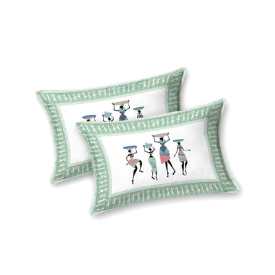 Tribal Folk Art Design Green Essence Pure Cotton Bedsheet
