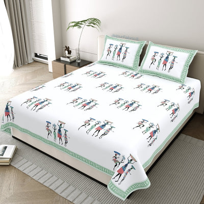 Tribal Folk Art Design Green Essence Pure Cotton Bedsheet