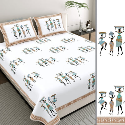 Tribal Folk Art Design Rustic Brown Pure Cotton Bedsheet