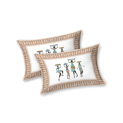 Tribal Folk Art Design Rustic Brown Pure Cotton Bedsheet