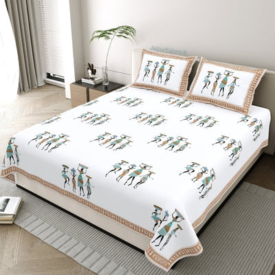 Tribal Folk Art Design Rustic Brown Pure Cotton Bedsheet