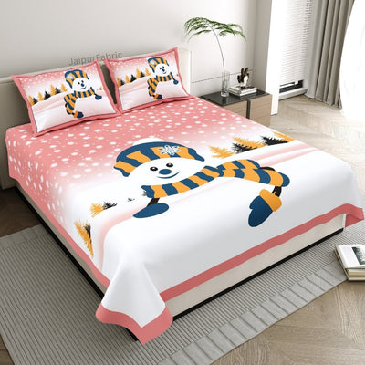 Candy Pink Winter Wonderland King Size Pure Cotton Bedsheet