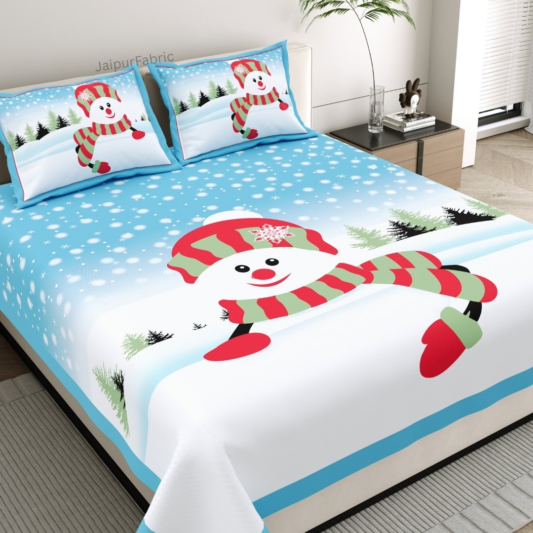 Frost Blue Winter Wonderland King Size Pure Cotton Bedsheet