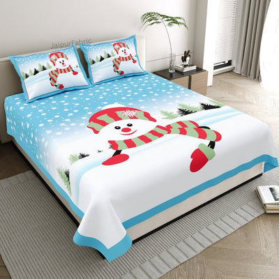 Frost Blue Winter Wonderland King Size Pure Cotton Bedsheet