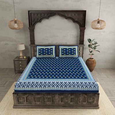 Traditional Floral Jaal Indigo Cobalt King Size Bed Sheet