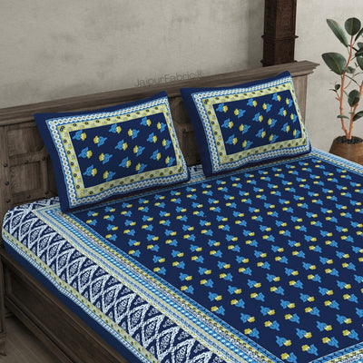 Traditional Floral Jaal Indigo Cobalt Double Bed Sheet