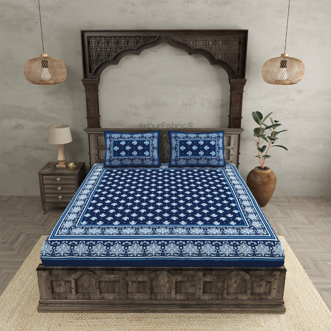 Classic Mango Buti Deep Navy King Size Bed Sheet