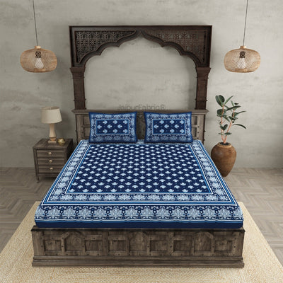 Classic Mango Buti Deep Navy King Size Bed Sheet