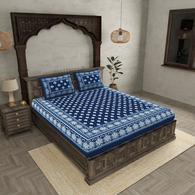 Classic Mango Buti Deep Navy King Size Bed Sheet
