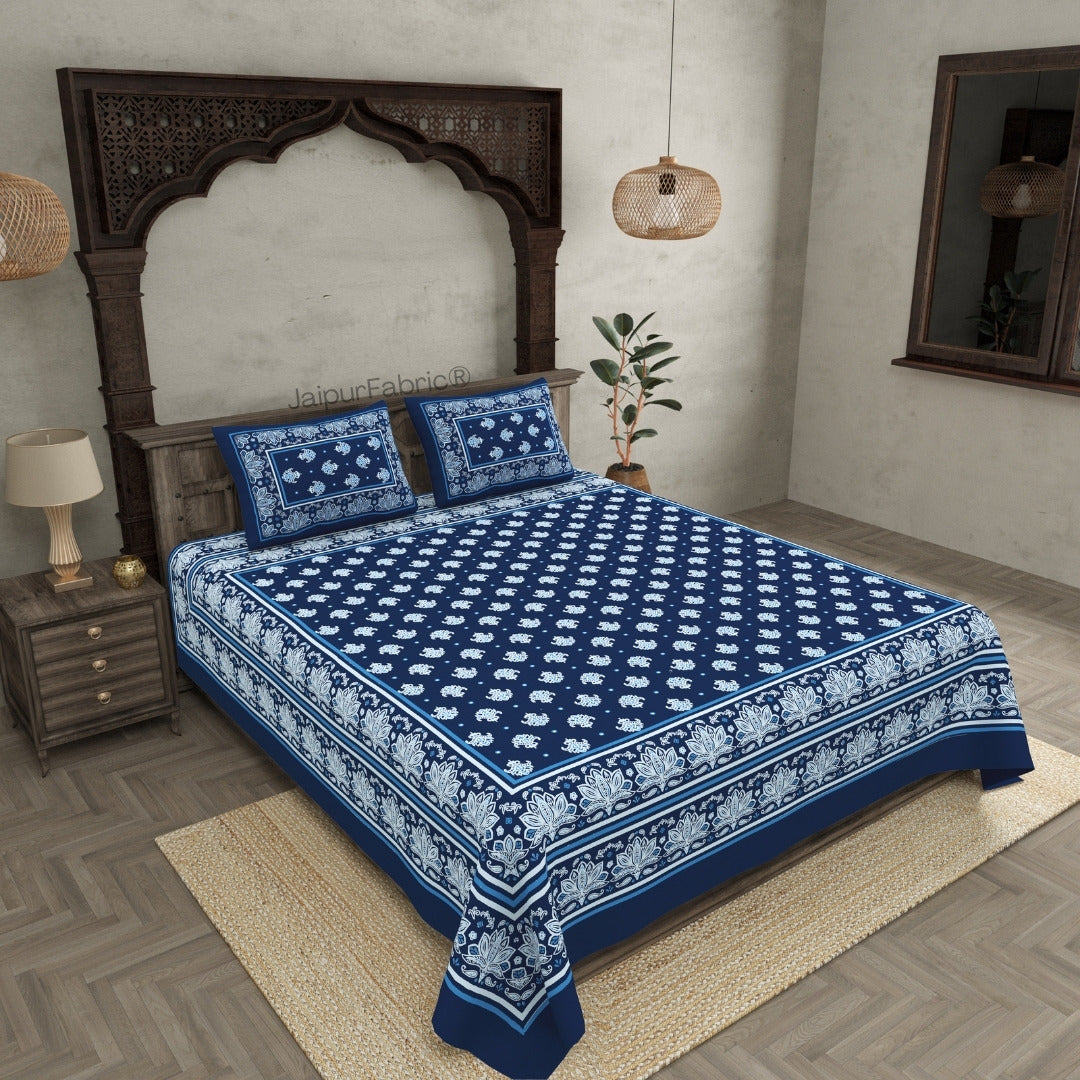 Classic Mango Buti Deep Navy King Size Bed Sheet