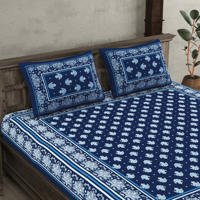 Classic Mango Buti Deep Navy Double Bed Sheet