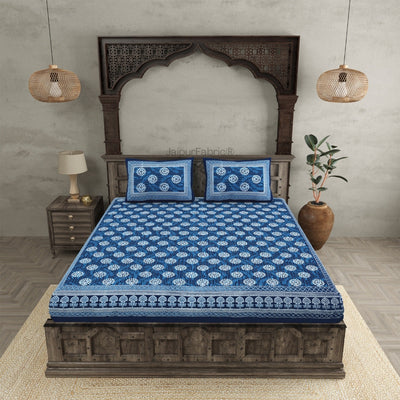 Geometric Star Lattice Ink Blue King Size Bed Sheet