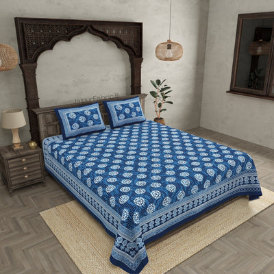 Geometric Star Lattice Ink Blue King Size Bed Sheet