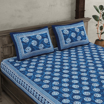 Geometric Star Lattice Ink Blue Double Bed Sheet