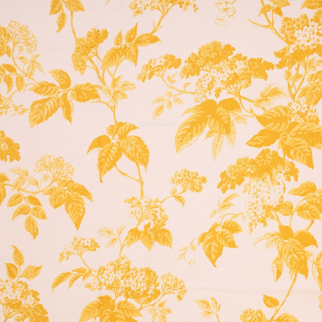 Yellow Leafy Vine Floral Pure Cotton King Size Bedsheet