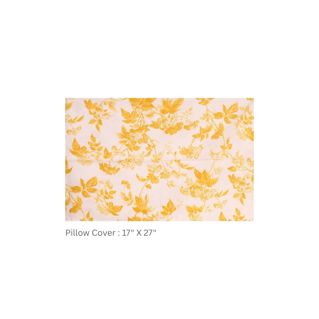 Yellow Leafy Vine Floral Pure Cotton King Size Bedsheet