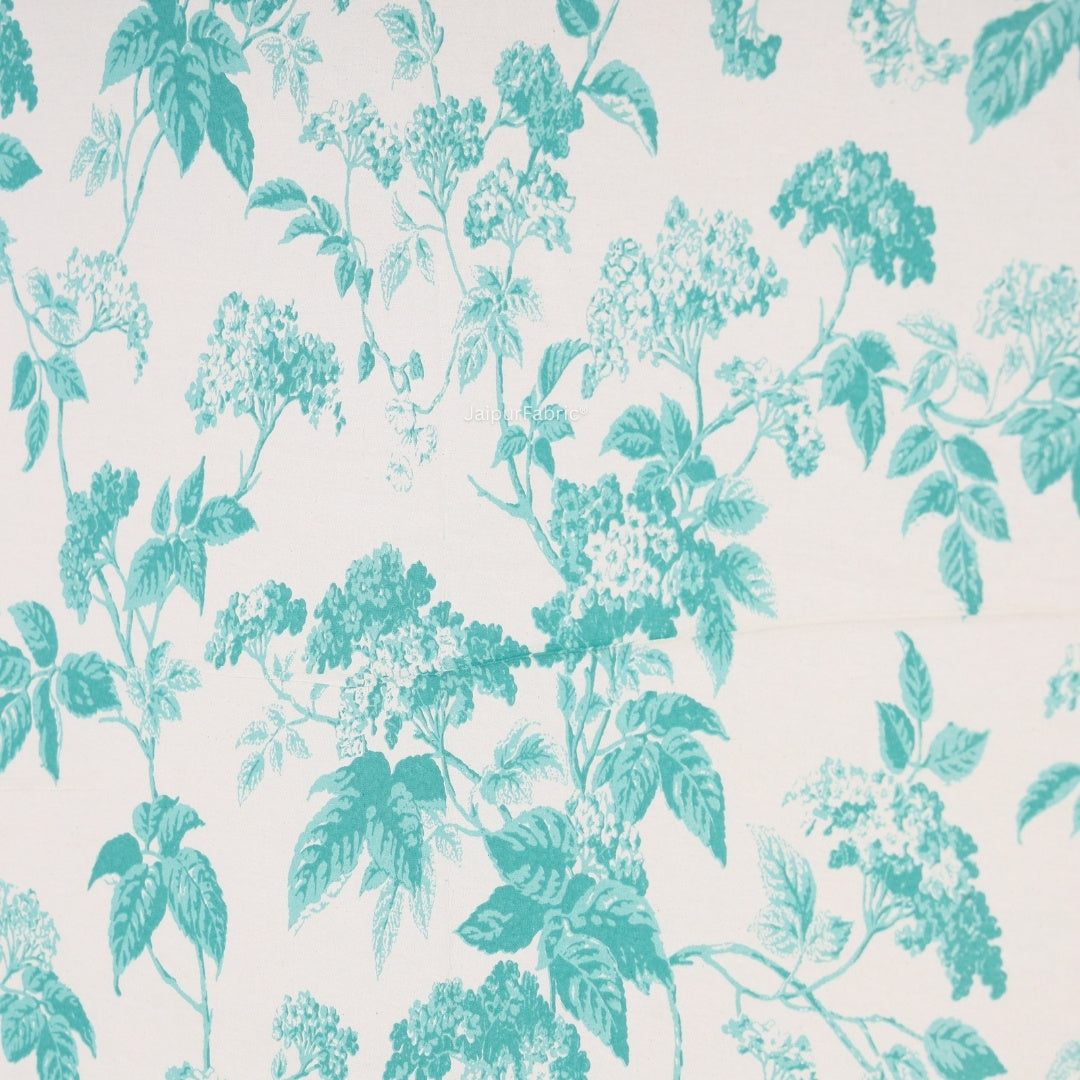 Aqua Leafy Vine Floral Pure Cotton King Size Bedsheet
