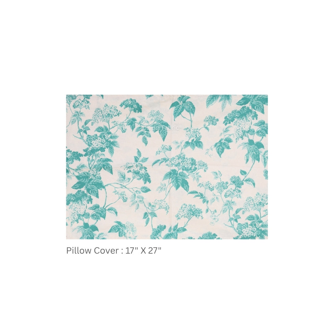 Aqua Leafy Vine Floral Pure Cotton King Size Bedsheet