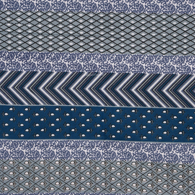 Grey & Blue Geometric Stripe & Chevron Pure Cotton King Size Bedsheet
