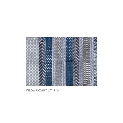 Grey & Blue Geometric Stripe & Chevron Pure Cotton King Size Bedsheet