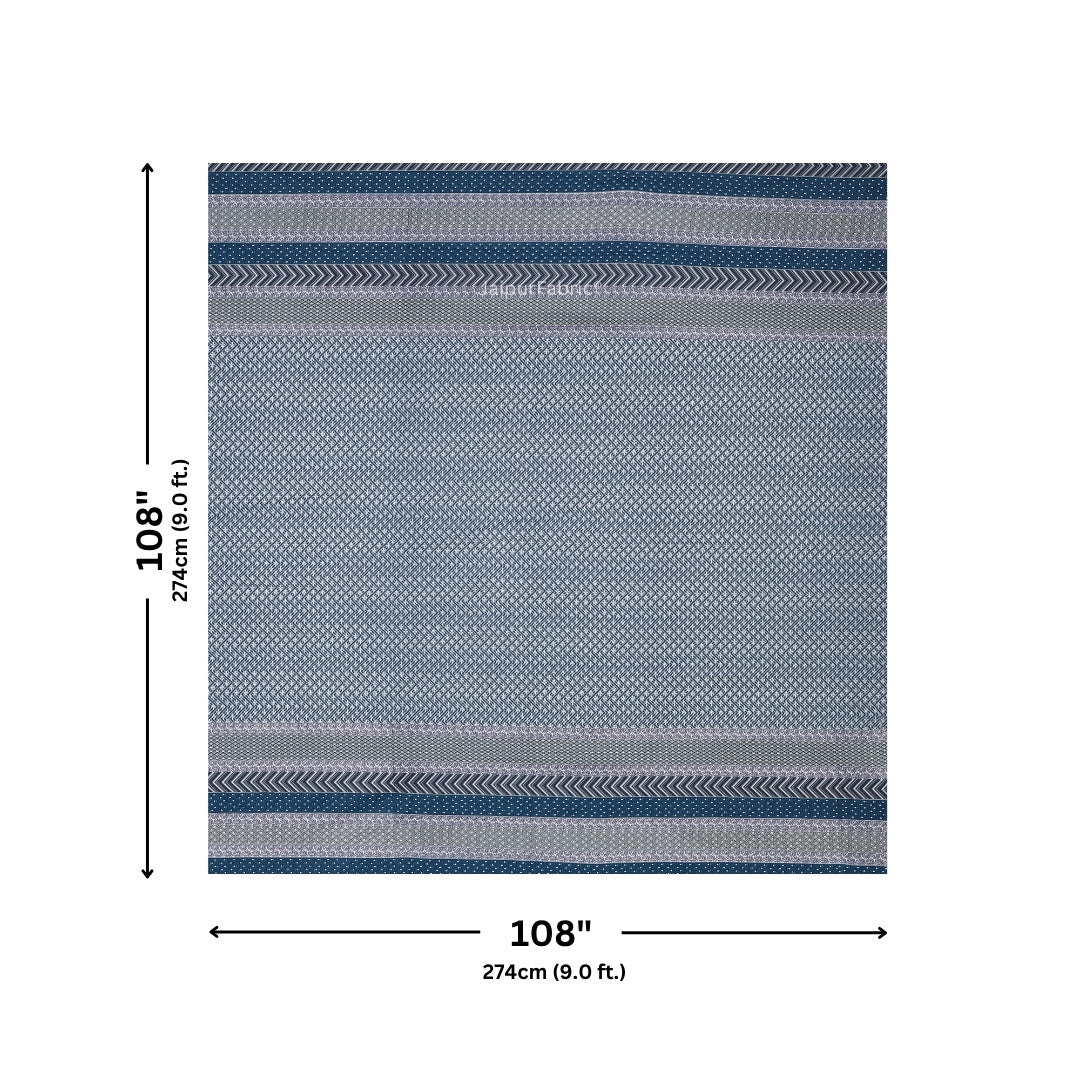 Grey & Blue Geometric Stripe & Chevron Pure Cotton King Size Bedsheet