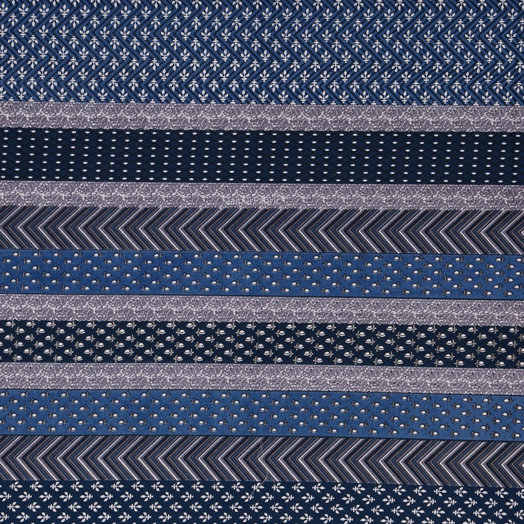 Dark Blue Geometric Stripe & Chevron Pure Cotton King Size Bedsheet