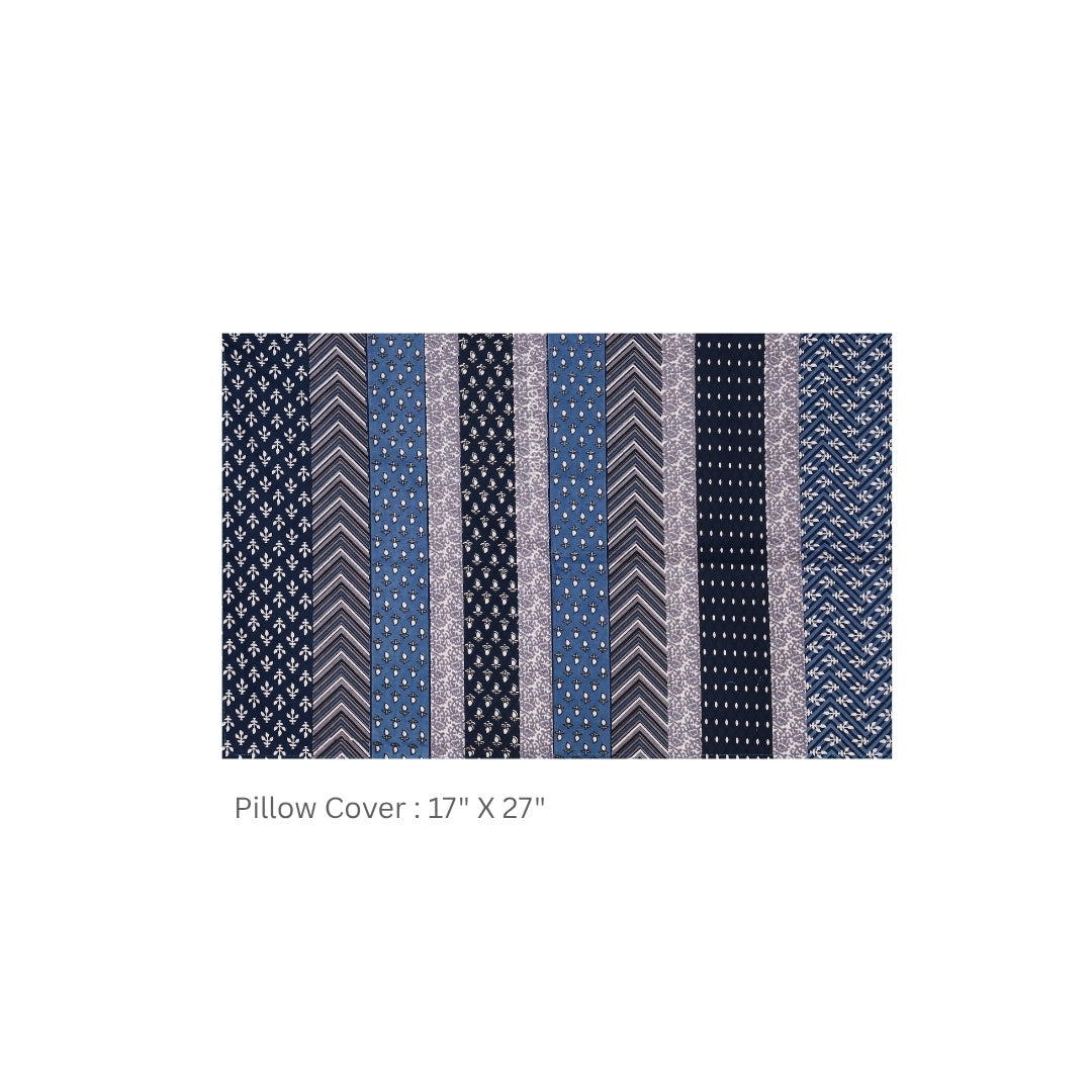 Dark Blue Geometric Stripe & Chevron Pure Cotton King Size Bedsheet
