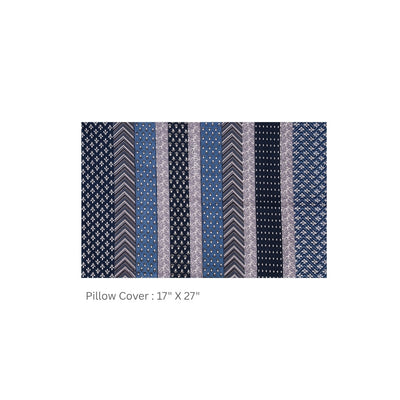 Dark Blue Geometric Stripe & Chevron Pure Cotton King Size Bedsheet