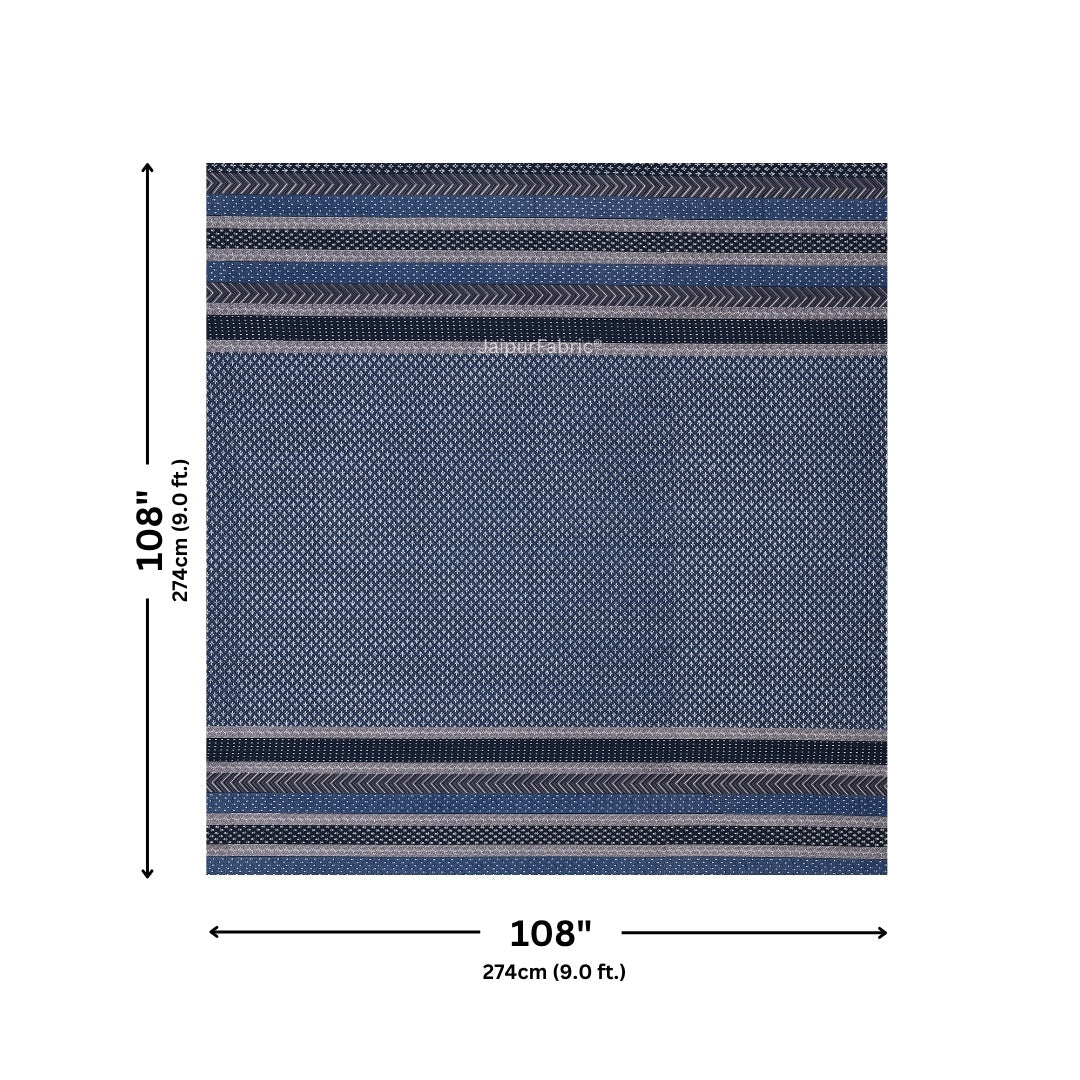 Dark Blue Geometric Stripe & Chevron Pure Cotton King Size Bedsheet