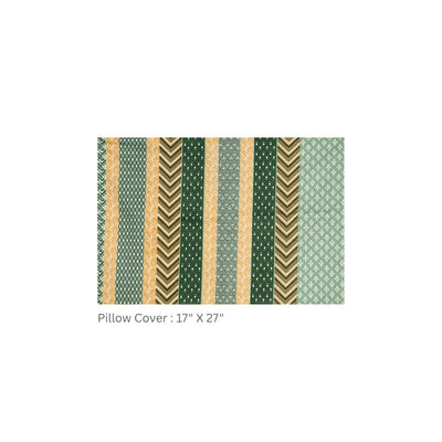Green & Mustard Geometric Stripe & Chevron Pure Cotton King Size Bedsheet