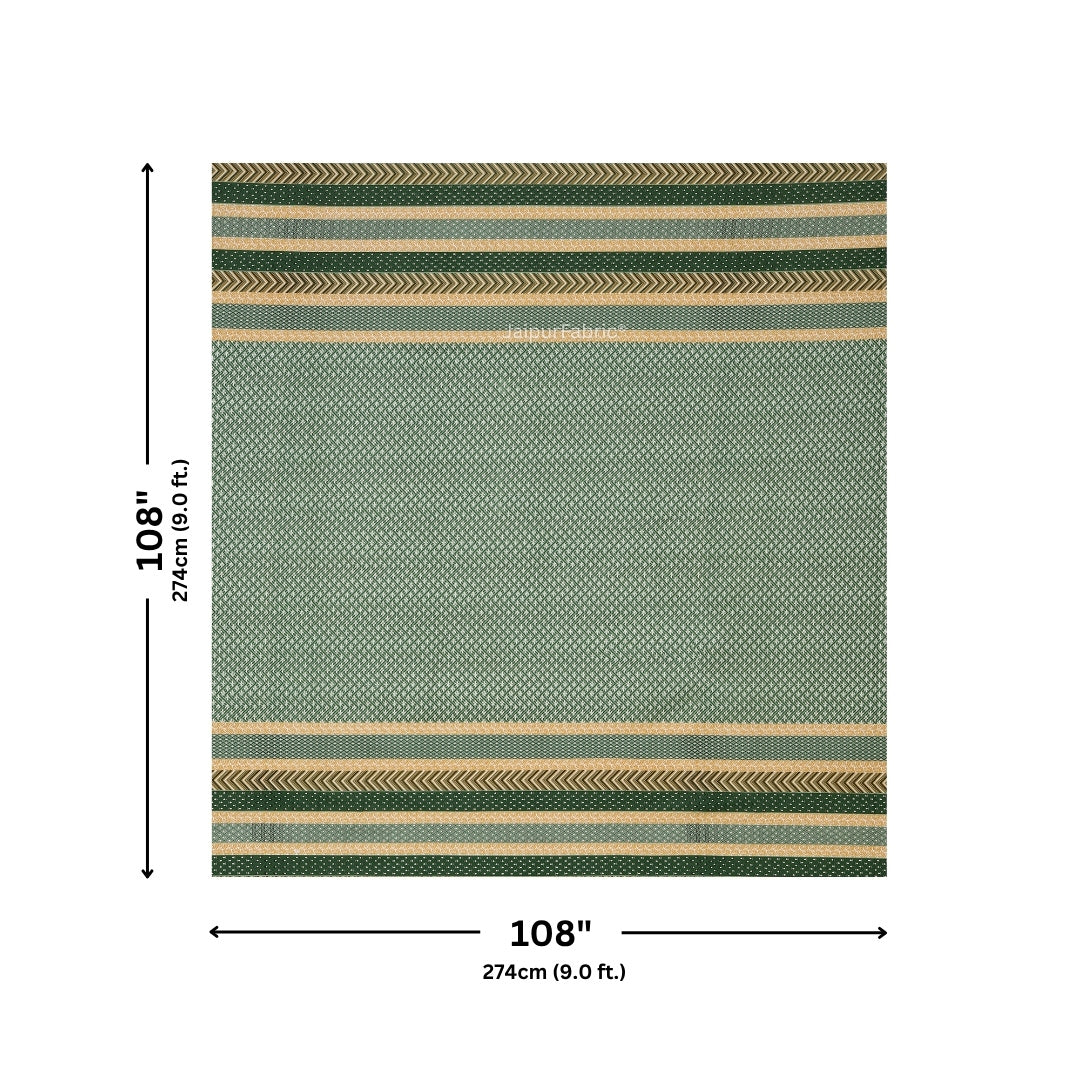 Green & Mustard Geometric Stripe & Chevron Pure Cotton King Size Bedsheet