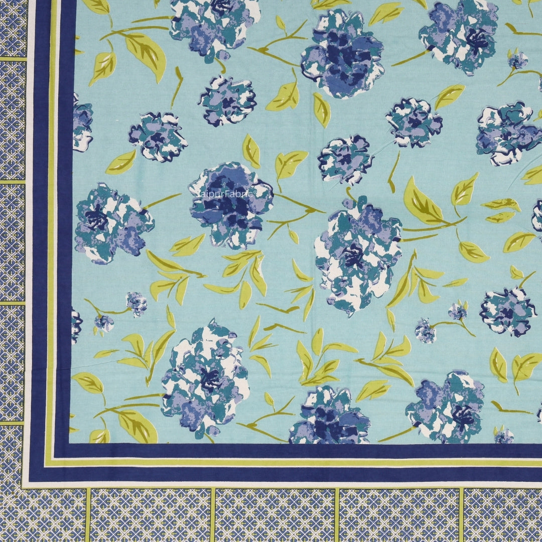 Sky Blue Scattered Garden Floral Pure Cotton King Size Bedsheet