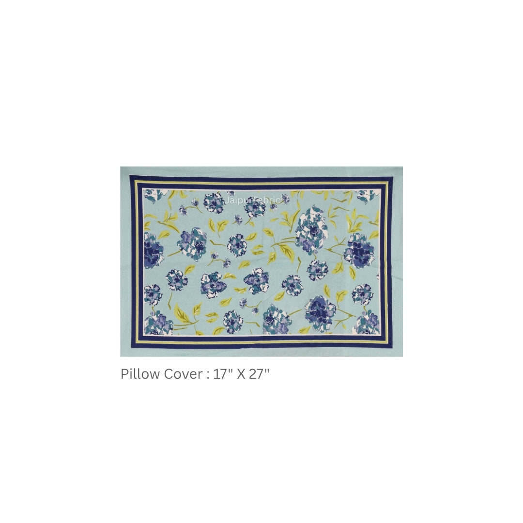 Sky Blue Scattered Garden Floral Pure Cotton King Size Bedsheet