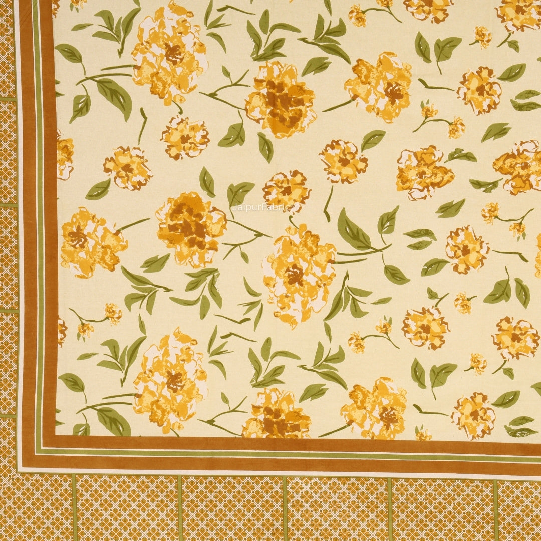 Golden Yellow Scattered Garden Floral Pure Cotton King Size Bedsheet
